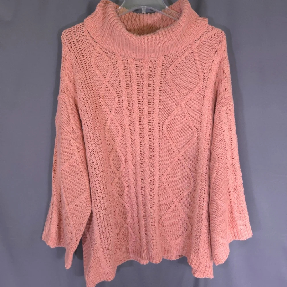 Gigio Cable Knit Cowl Neck Loose Fit Womens Size Large Fall Comfort